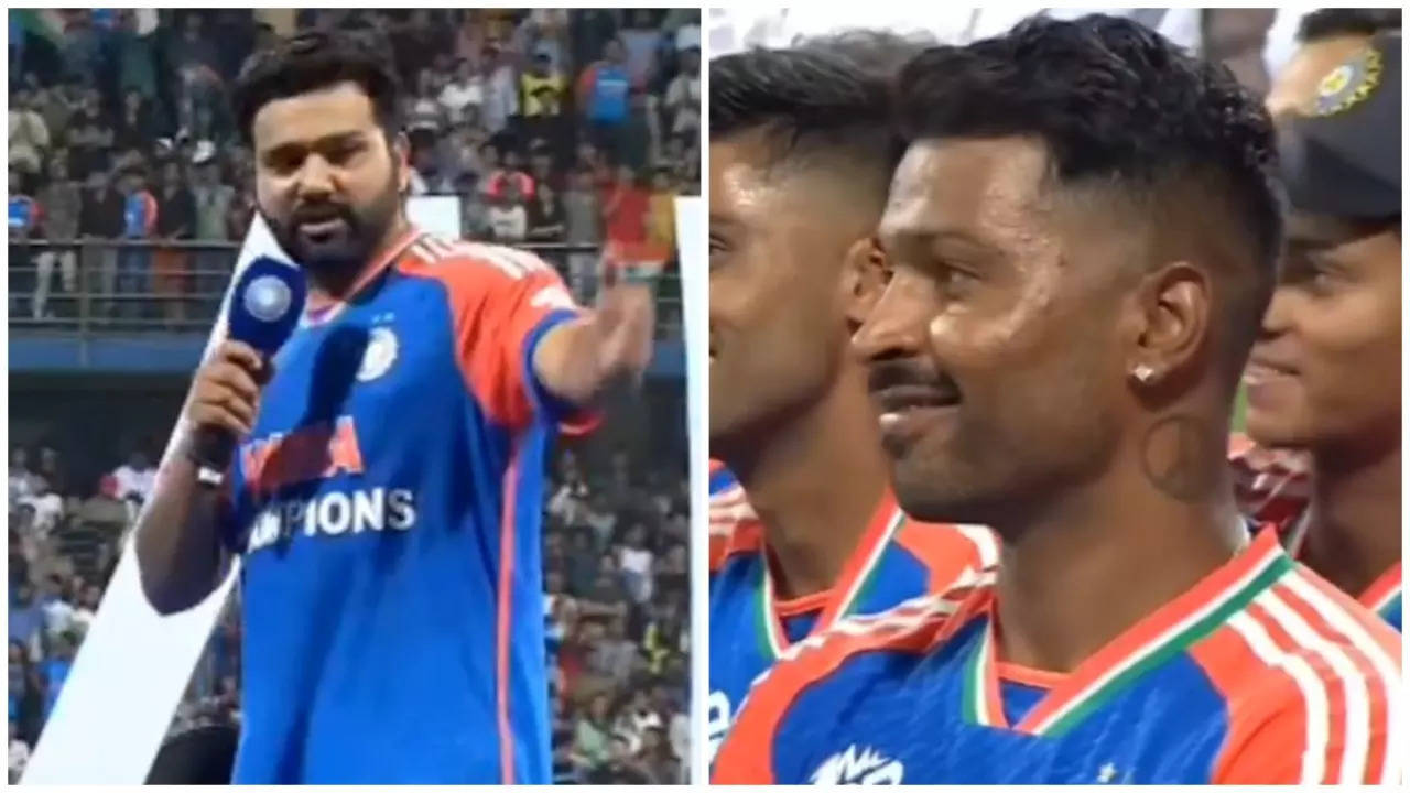 ''hats off!'' : rohit sharma heaps praise on hardik pandya at wankhede, fans chant mi captain's name in unison