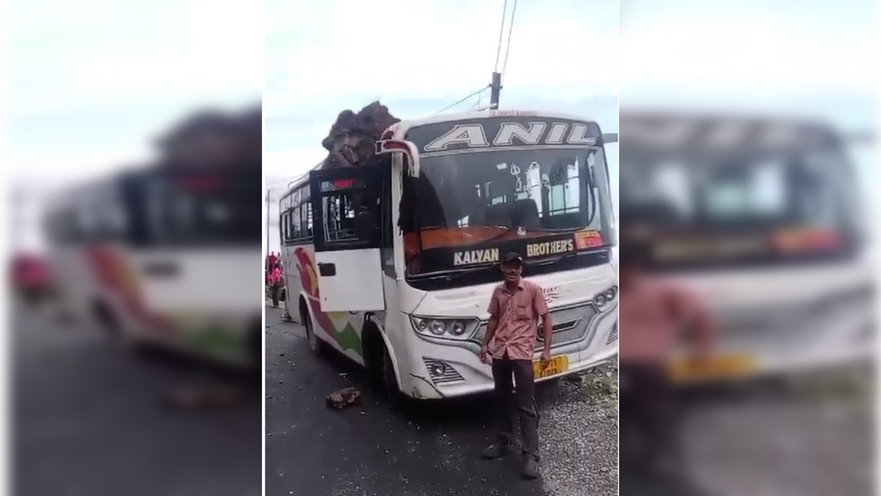 Rock falls on Himachal bus