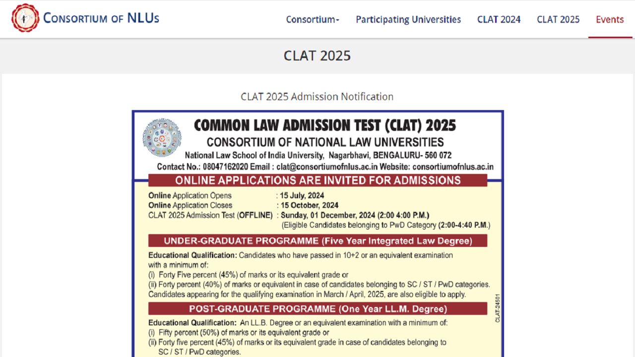 CLAT 2025 Registrations To Begin on July 15