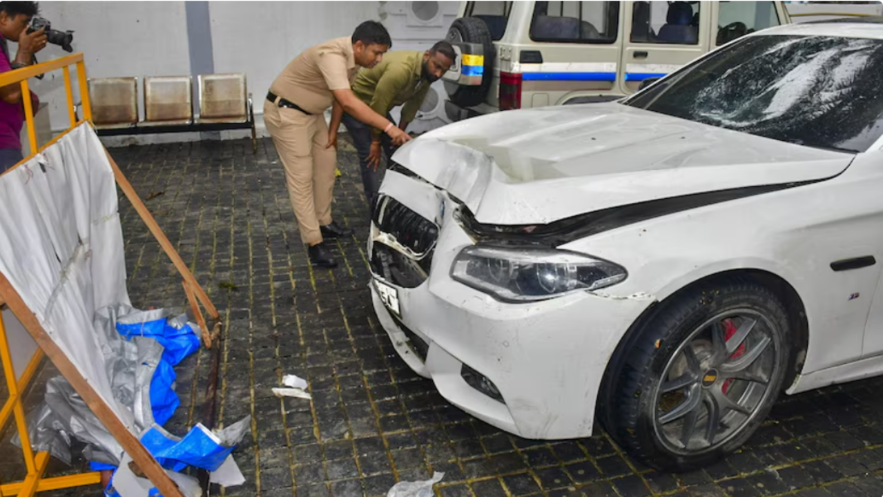 Damaged BMW Car That Was Involved In An Accident, Parked On The Premises Of Worli Police Station