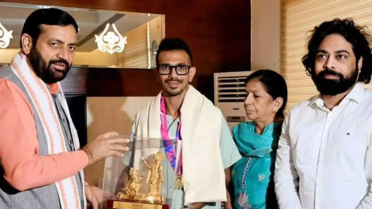 Yuzvendra Chahal Felicitated By Haryana Chief Minister Nayab Saini After T20 World Cup Triumph