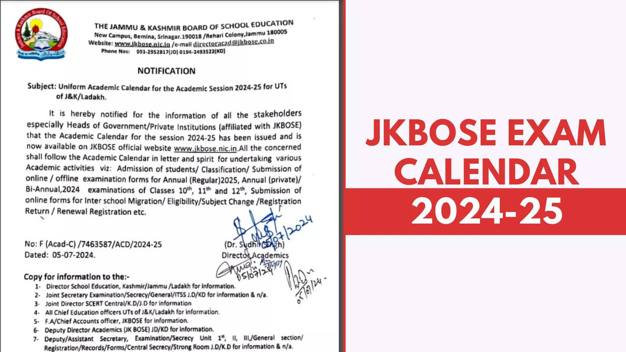 JKBOSE Academic Calendar 2024-25 Released, Check Class 10, 12 Board Exam Dates Here