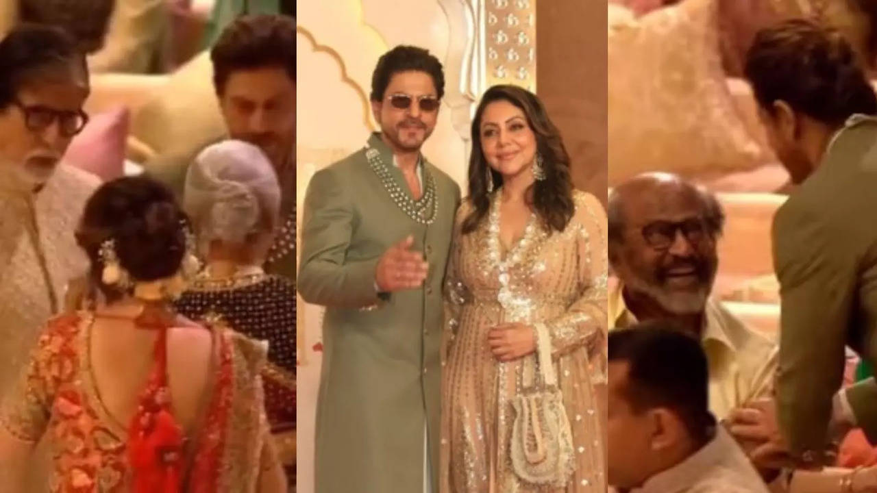 Shah Rukh Khan Touches Amitabh-Jaya Bachchan's Feet, Greets Rajinikanth With Folded Hands At Anant-Radhika Wedding. WATCH