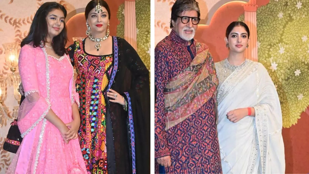 Amitabh-Aishwarya In Multicolour Fits To Aaradhya In Pink; Bachchans Attend Anant-Radhika's Shubh Ashirwad