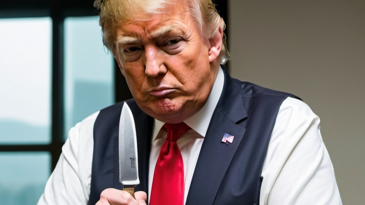 Donald Trump holding a knife