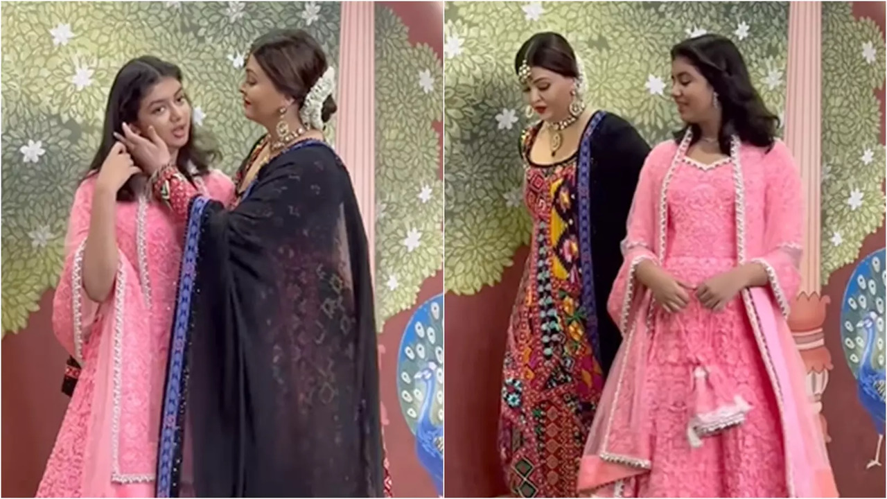 Aishwarya Rai Bachchan and Aaradhya Bachchan at Anant-Radhika Shubh Ashirwad ceremony. (Image Credits: Screengrabs/Instagram)