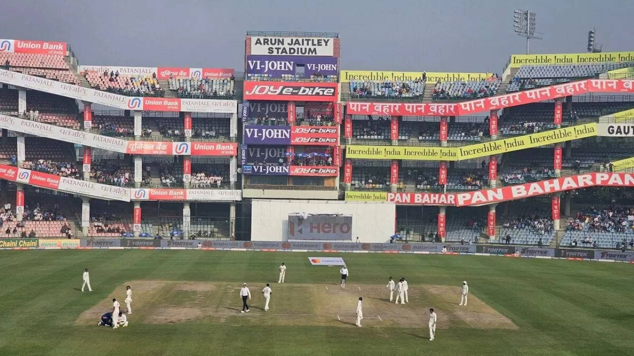 A frontal view of the north pavilion of Arun Jaitley Stadium .| Jaideep Vaidya