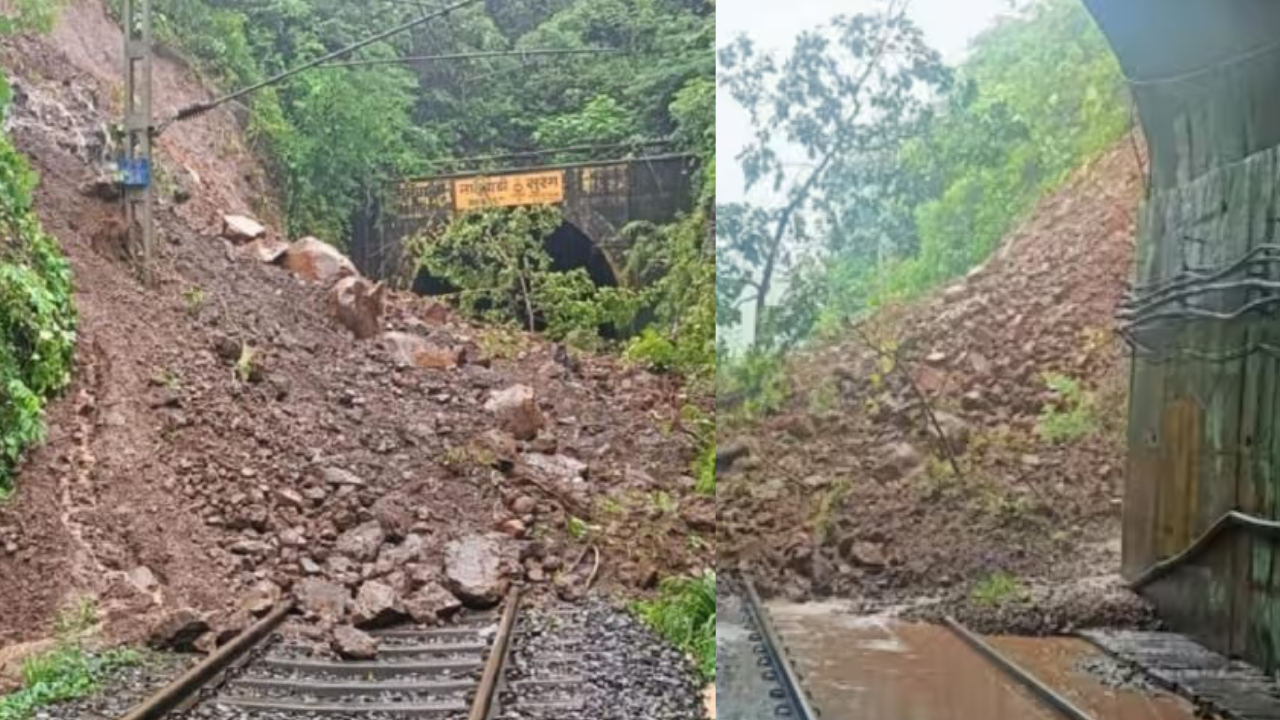 konkan railway disturbed by landslide