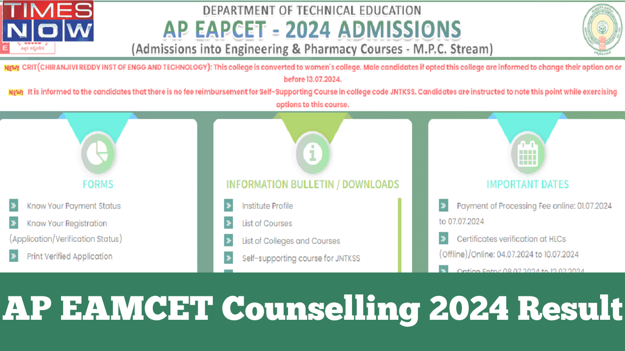 AP EAMCET Counselling 2024 Highlights AP EAPCET Seat Allotment Results Out on eapcet-scheaptonlinein DIRECT Link