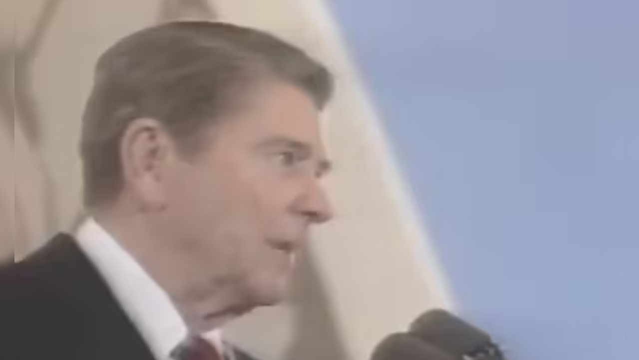 Ronald Reagan’s, former US president, reaction to a balloon popping