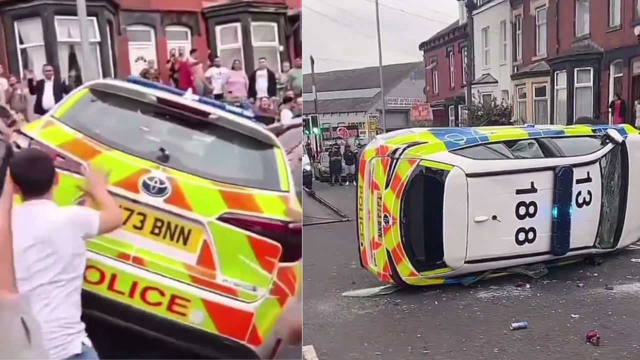 Police Car Overturned In Harehills