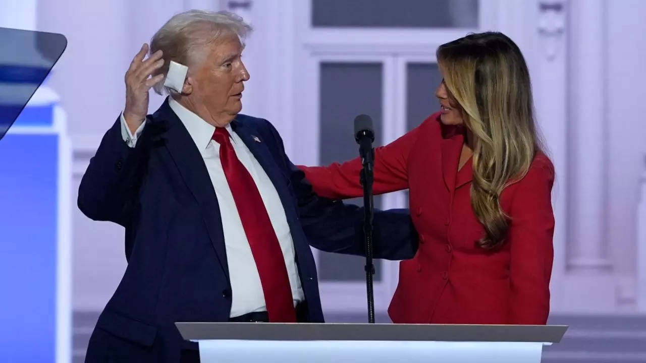 Former US President Donald Trump with his wife, Melania Trump, at the Republican National Convention in Milwaukee