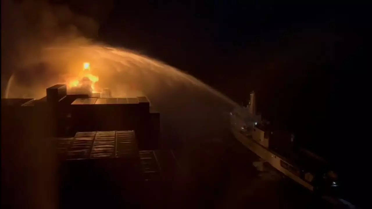 Cargo ship catches fire