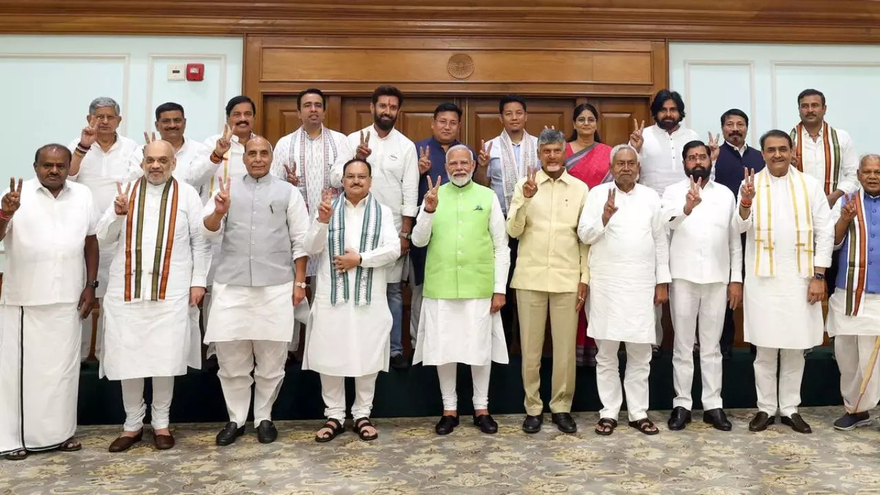 PM Narendra Modi with NDA leaders after a meeting in New Delhi