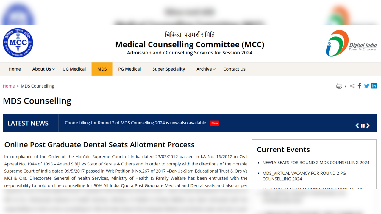 NEET MDS 2024 Round 2 Counselling Registration, Choice Filling Begins