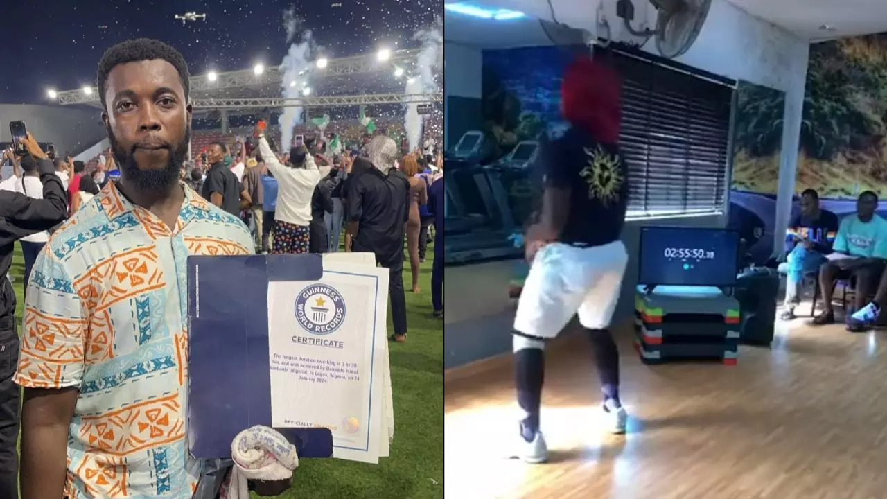 Babajide Israel Adebanjo with his certificate for longest duration twerking. | TikTok/NRTC TV