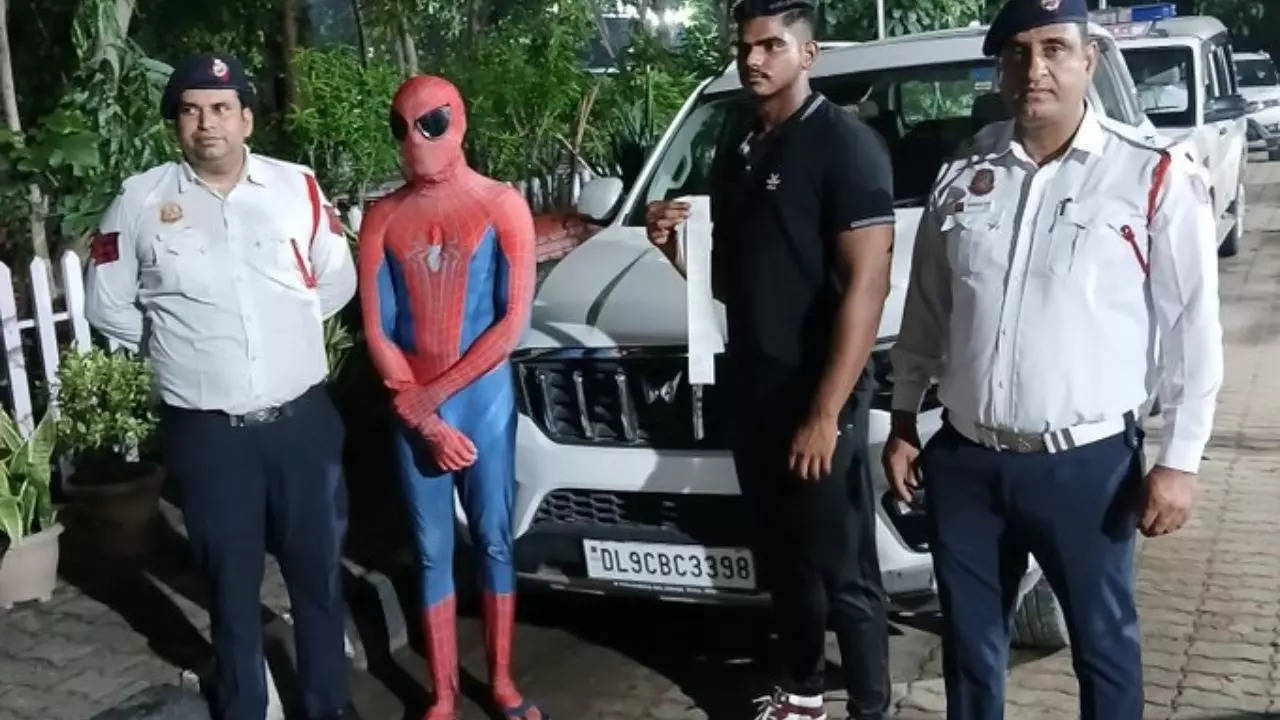 On receiving a complaint on social media about a car seen on Dwarka roads with a person dressed as Spiderman on its bonnet, the Delhi Traffic Police took action