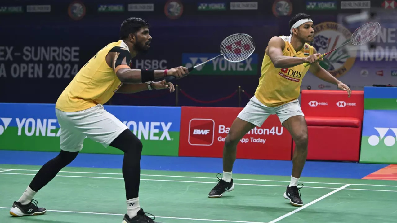 Indian badminton players Satwik and Chirag in action