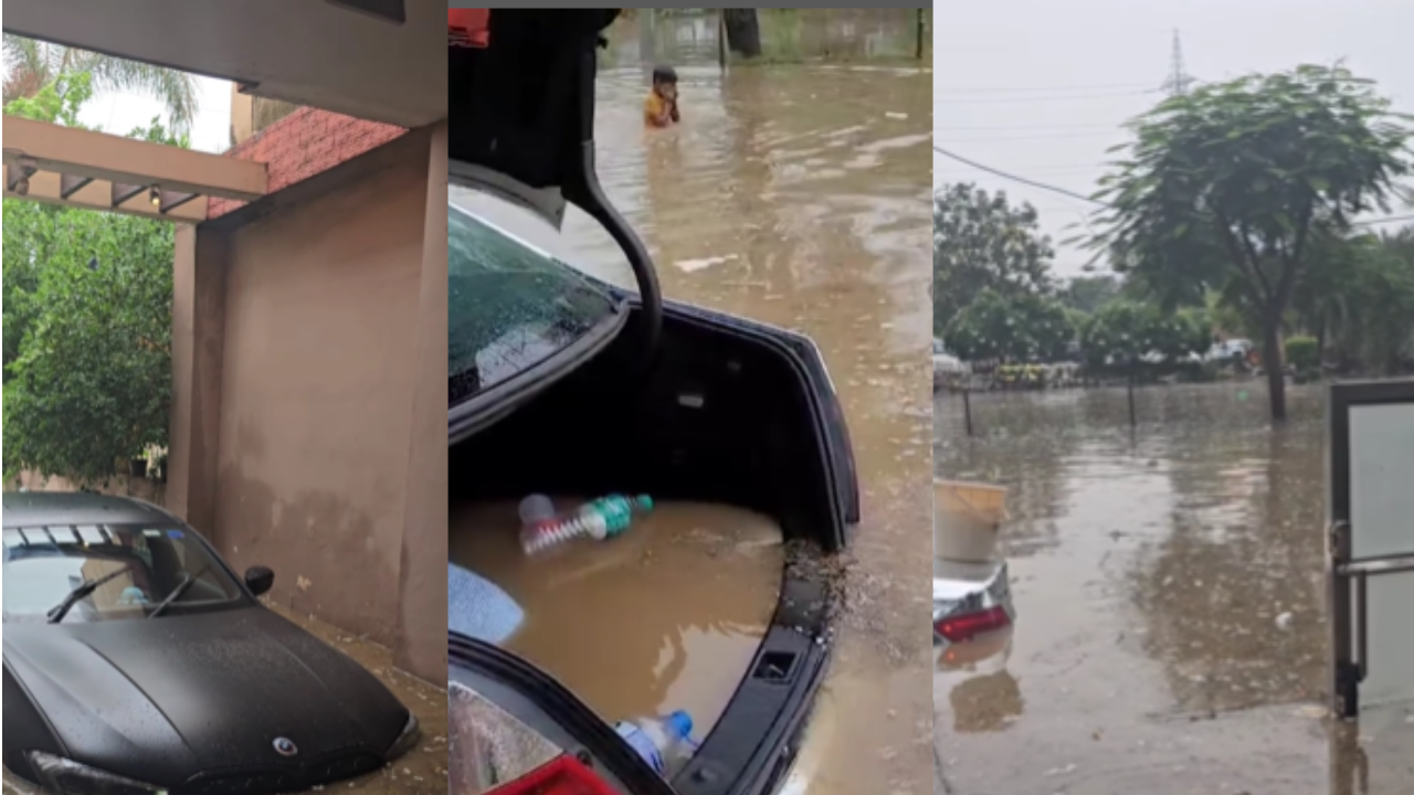 Gurgaon man shares video of luxury cars submerged after rainfall. (Credits: Instagram/@gajodharsinghcool)