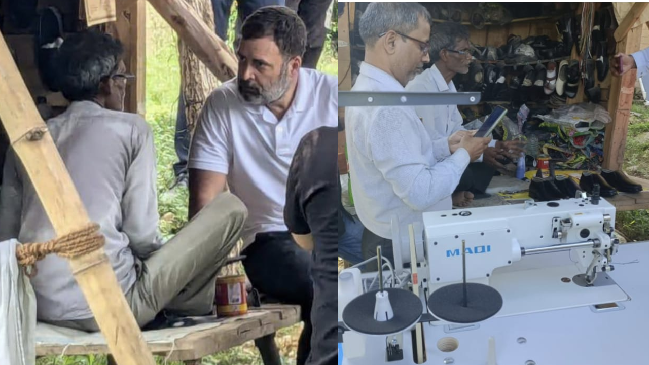 rahul gandhi cobbler stitching machine