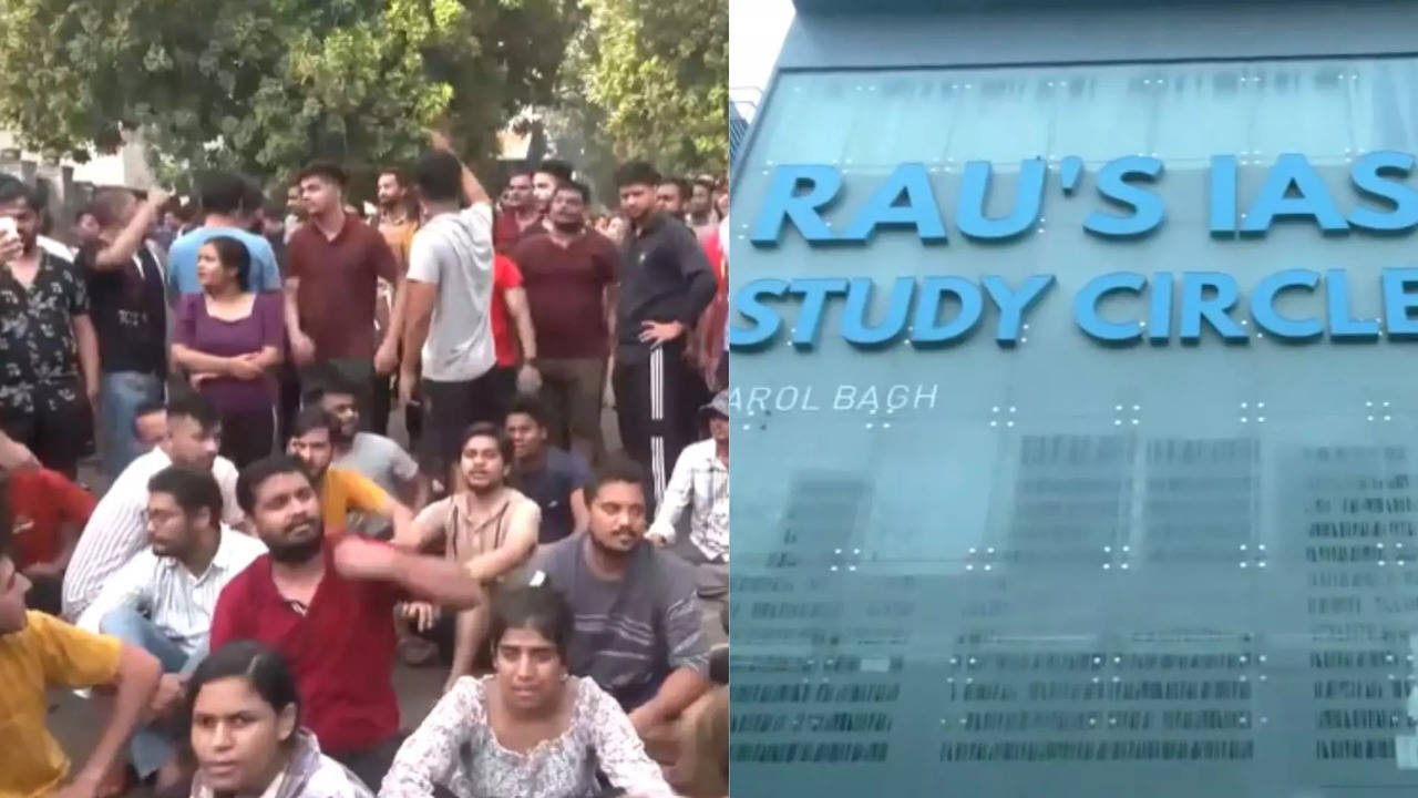 Students protesting after flooding at Rau's IAS Study Circle in Delhi claimed 3 lives