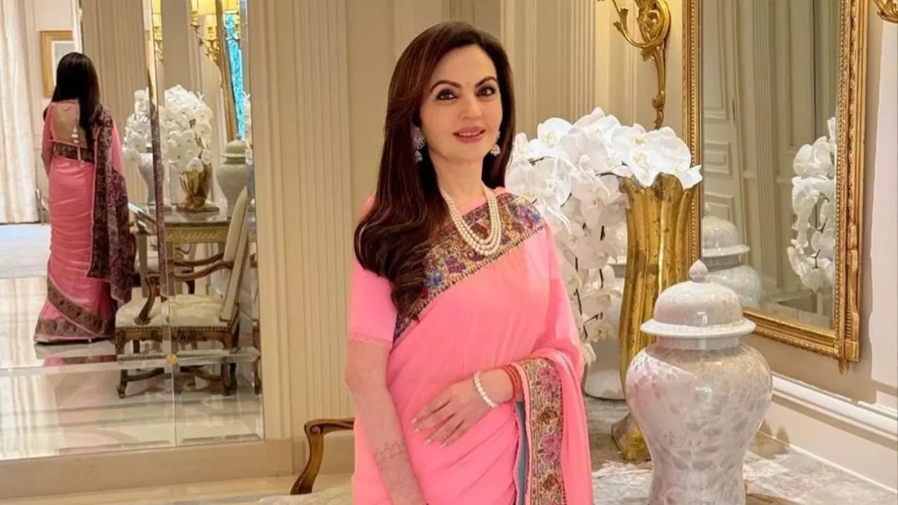 Nita Ambani's Lotus Pink Manish Malhotra Saree Steals The Show At Paris Olympics 2024