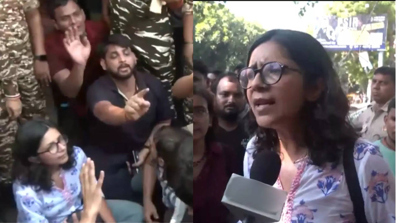 Rajya Sabha MP Swati Maliwal meets protesting students in Delhi's Old Rajender Nagar area