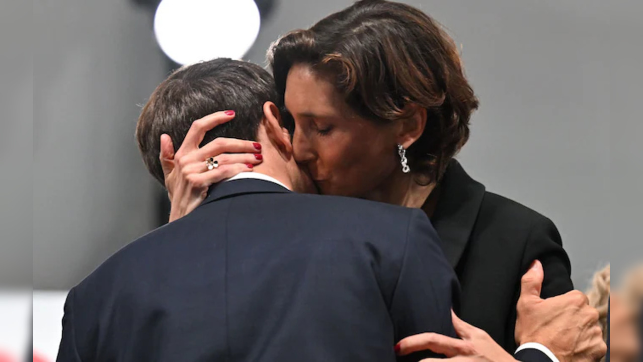 Emmanuel Macron with Amélie Oudéa-Castéra