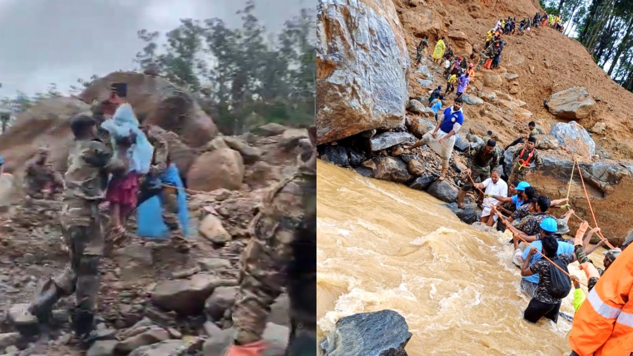 Soldiers Form Human Bridge To Rescue People From Landslide-Hit Village In Wayanad