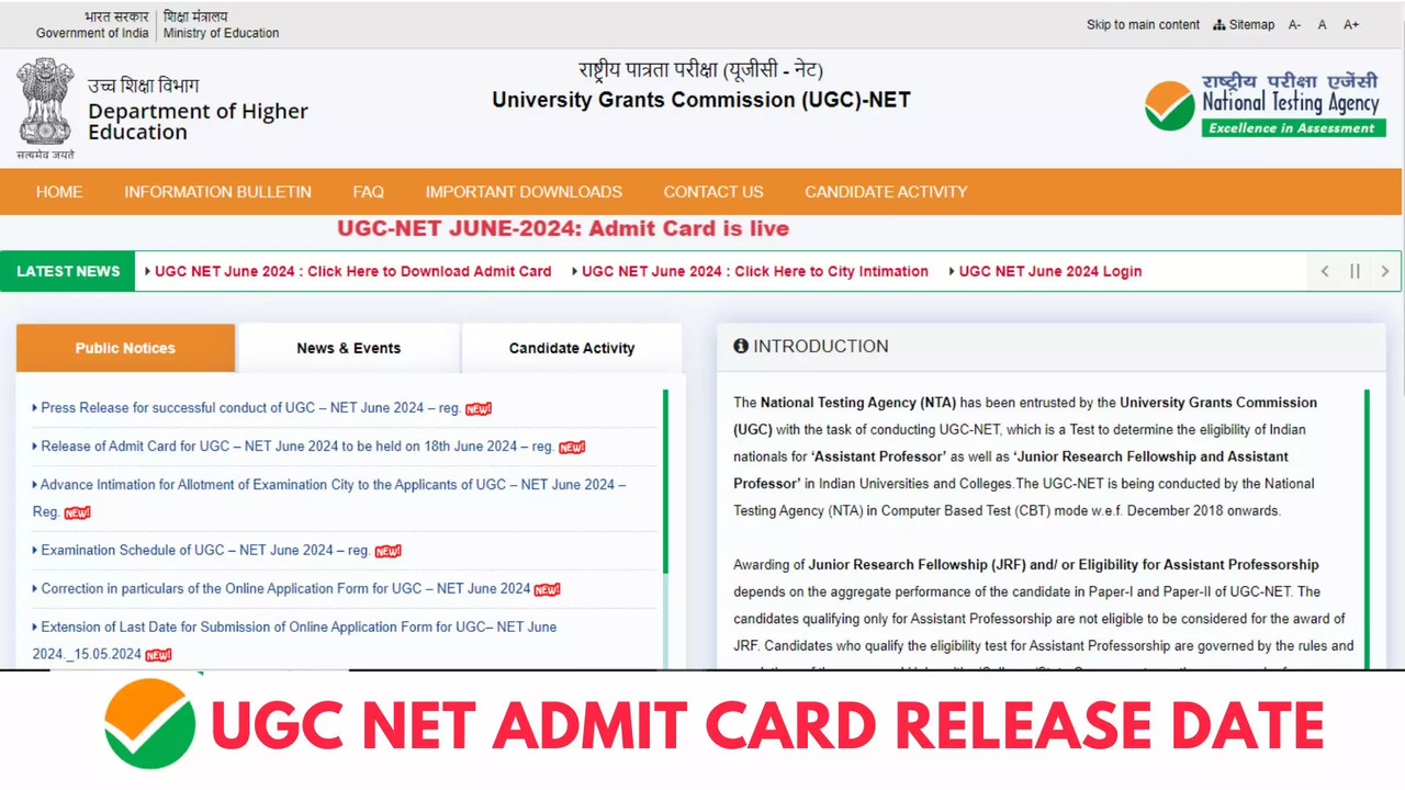 UGC NET Admit Card 2024 Date: UGC NET Exam City Slip Soon at ugcnet.nta.ac.in