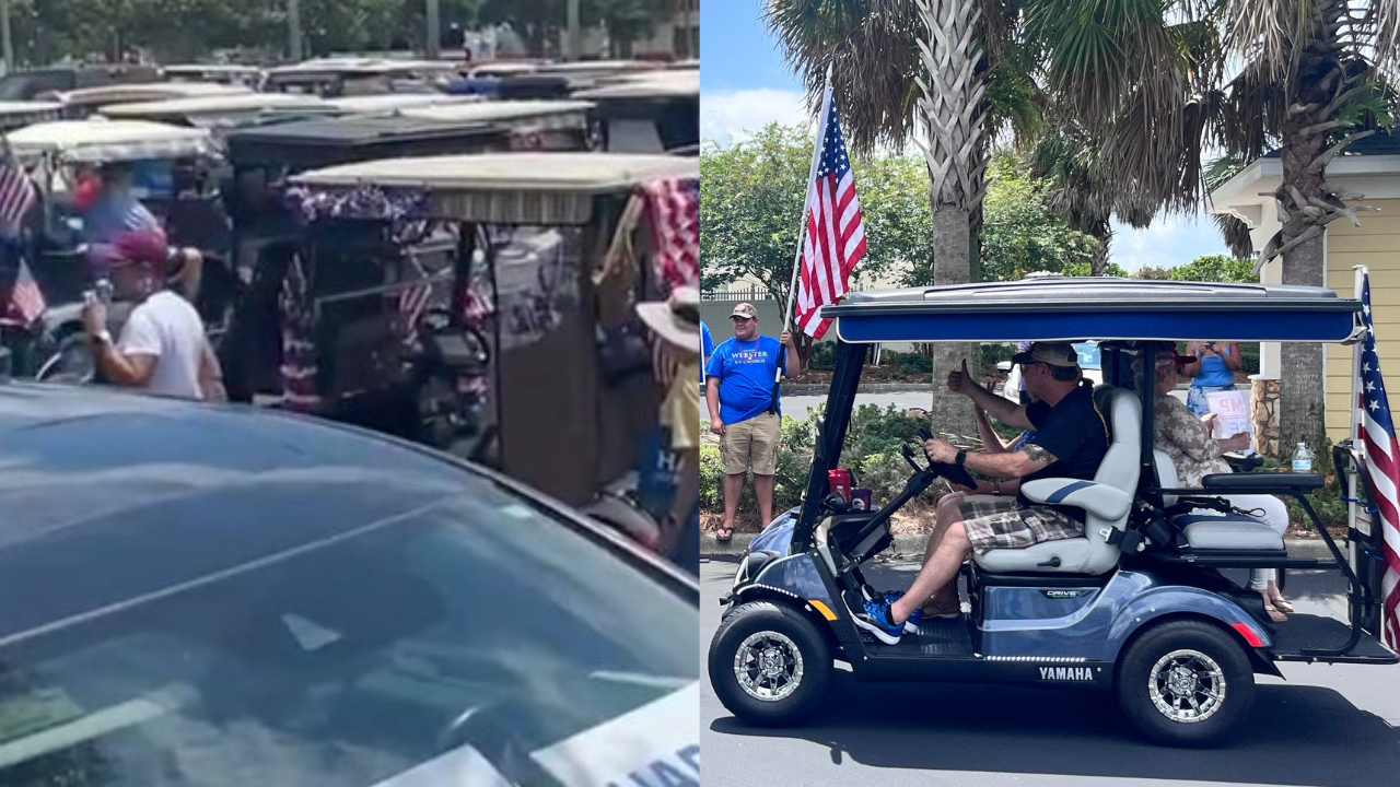 Donald Trump supporters in golf carts