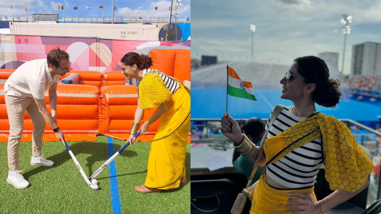 Paris Olympics 2024: Taapsee Pannu Plays Hockey With Husband And Badminton Coach Mathias Boe In Saree. Watch