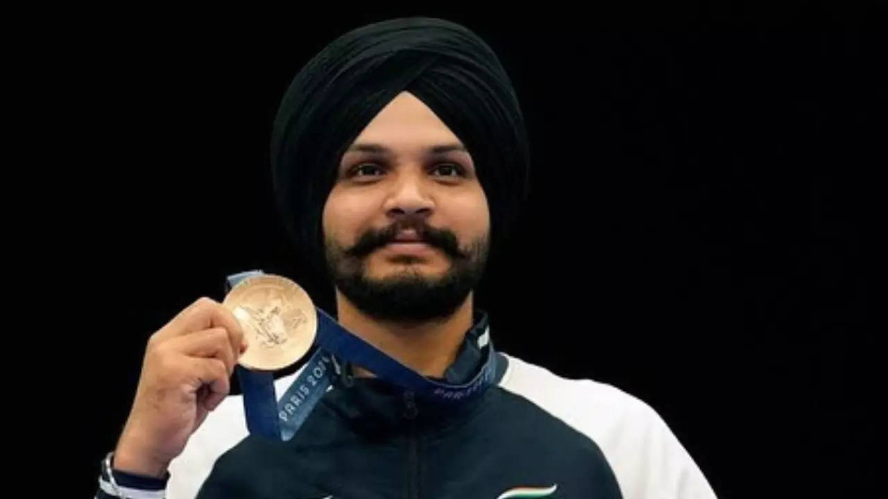 Sarabjot Singh with his bronze medal at Paris 2024 Olympics