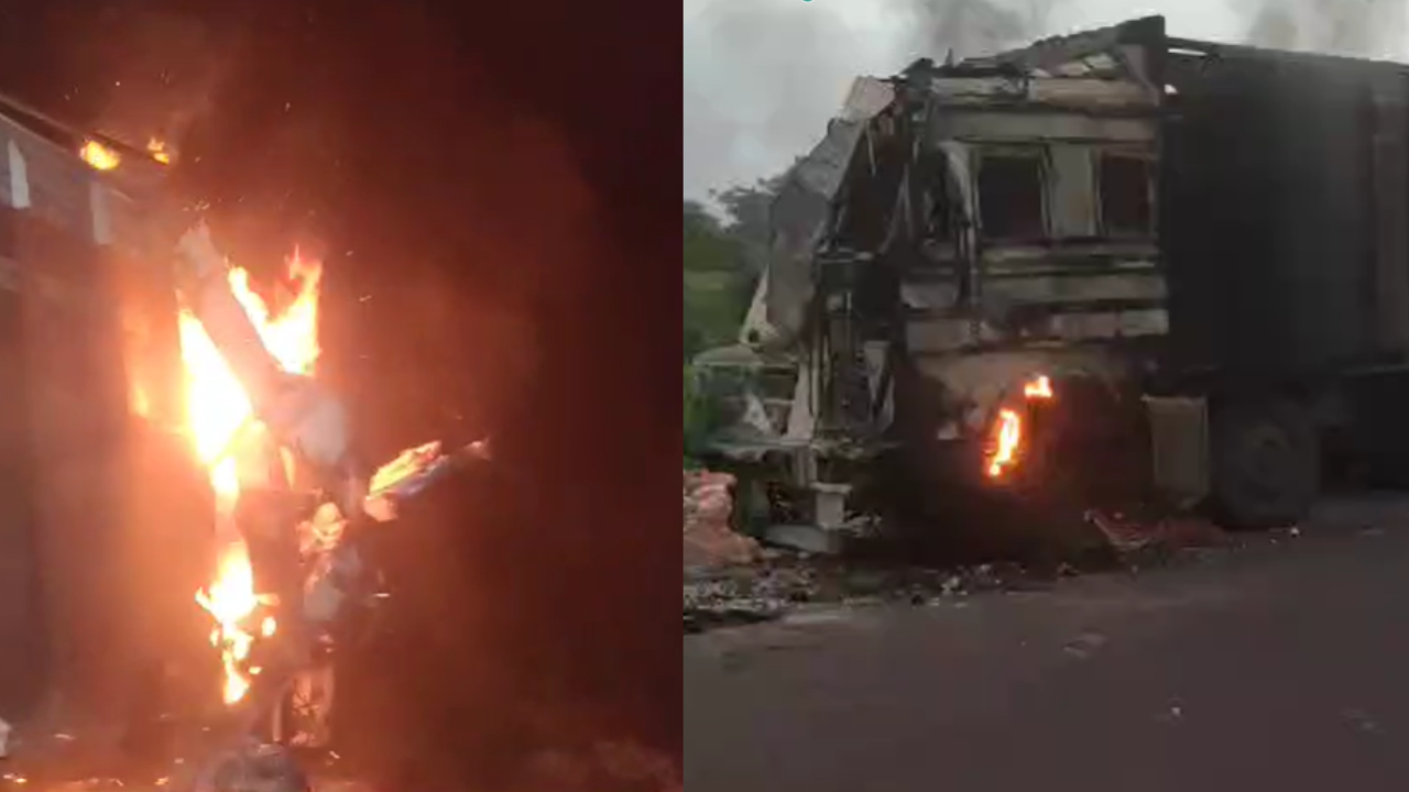 maharashtra: 2 dead as truck and mini tempo burst into flames after head-on collision in satara