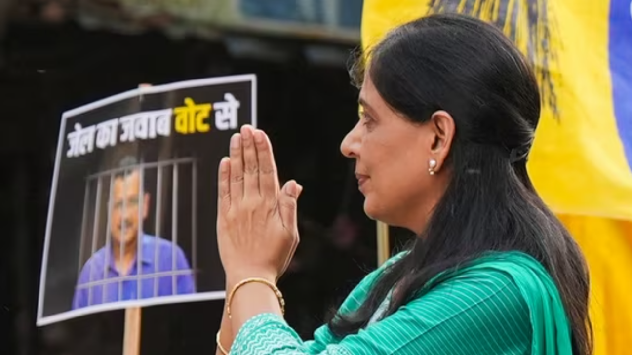 File photo of Sunita Kejriwal campaigning for AAP after Arvind Kejriwal's arrest