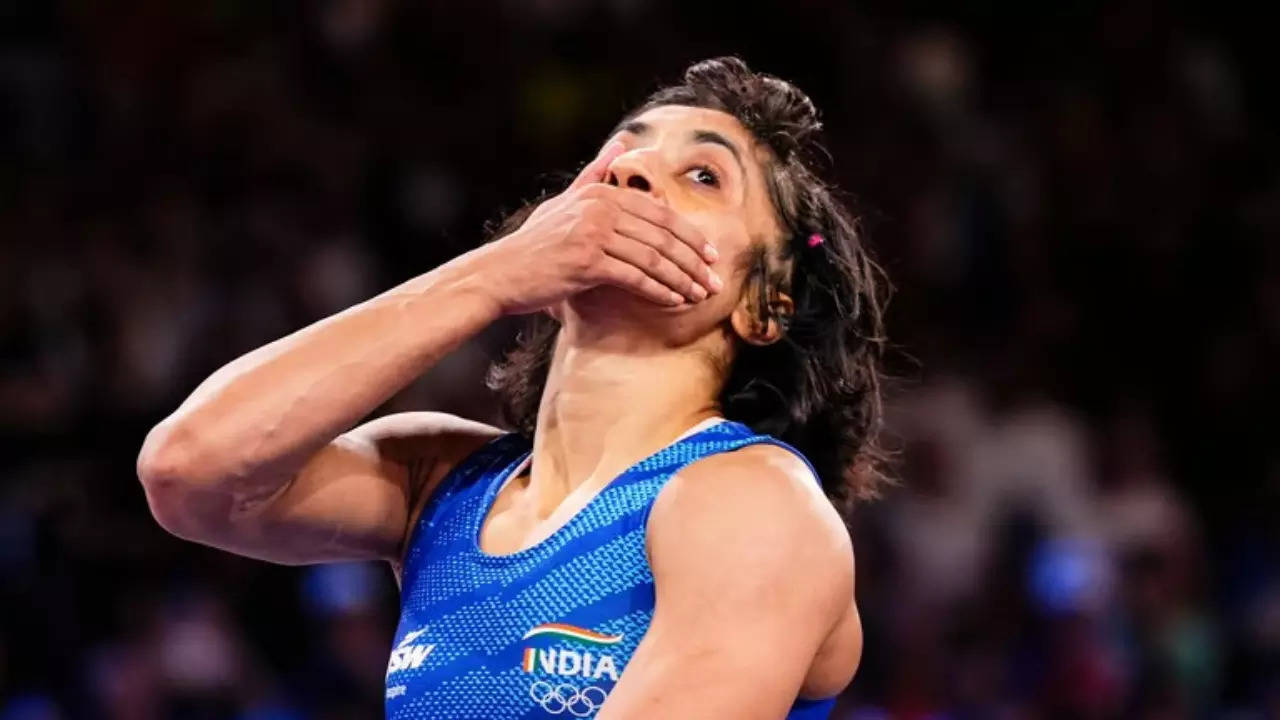 Vinesh Phogat in action at the Paris Olympics