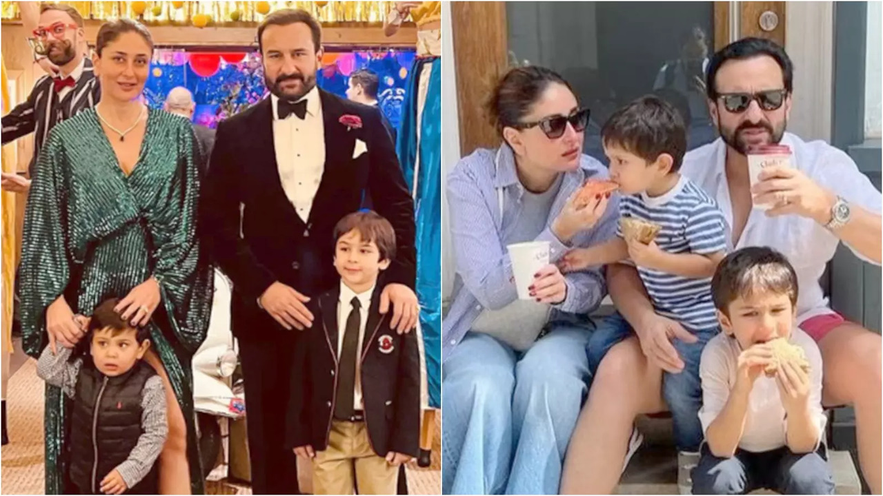 Saif Ali Khan with Kareena Kapoor Khan and sons Taimur and Jeh. (Image Credits: Instagram)