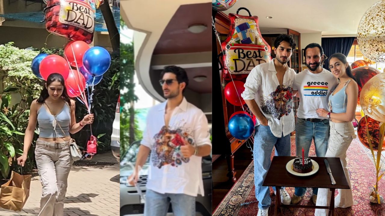 Saif Ali Khan Birthday: Sara Carries 'Best Dad' Balloons To Actor's Home For Celebration, Ibrahim Spotted With Letter