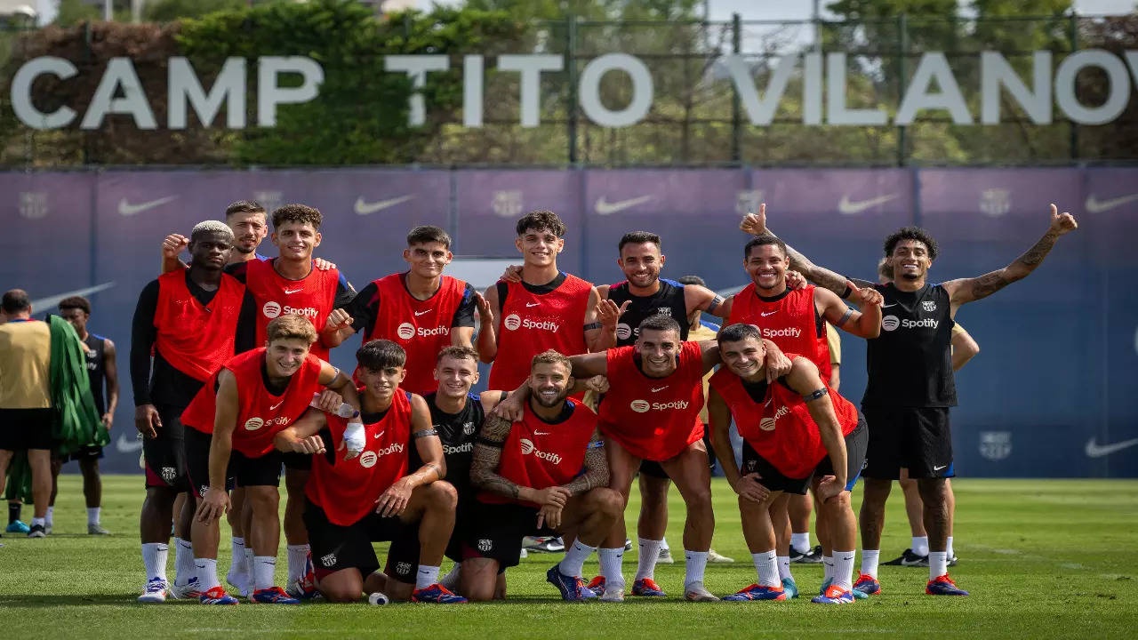 FC Barcelona players during a practice session