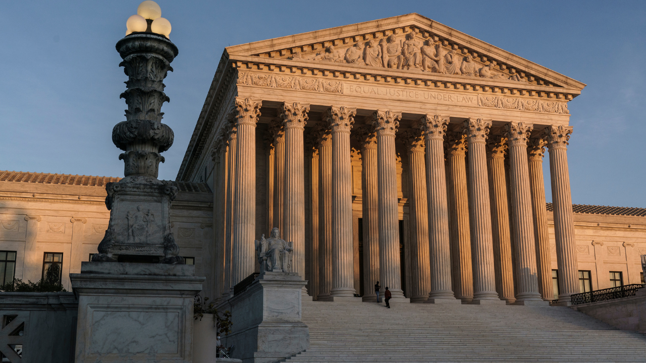 The Supreme Court is seen at sundown in Washington