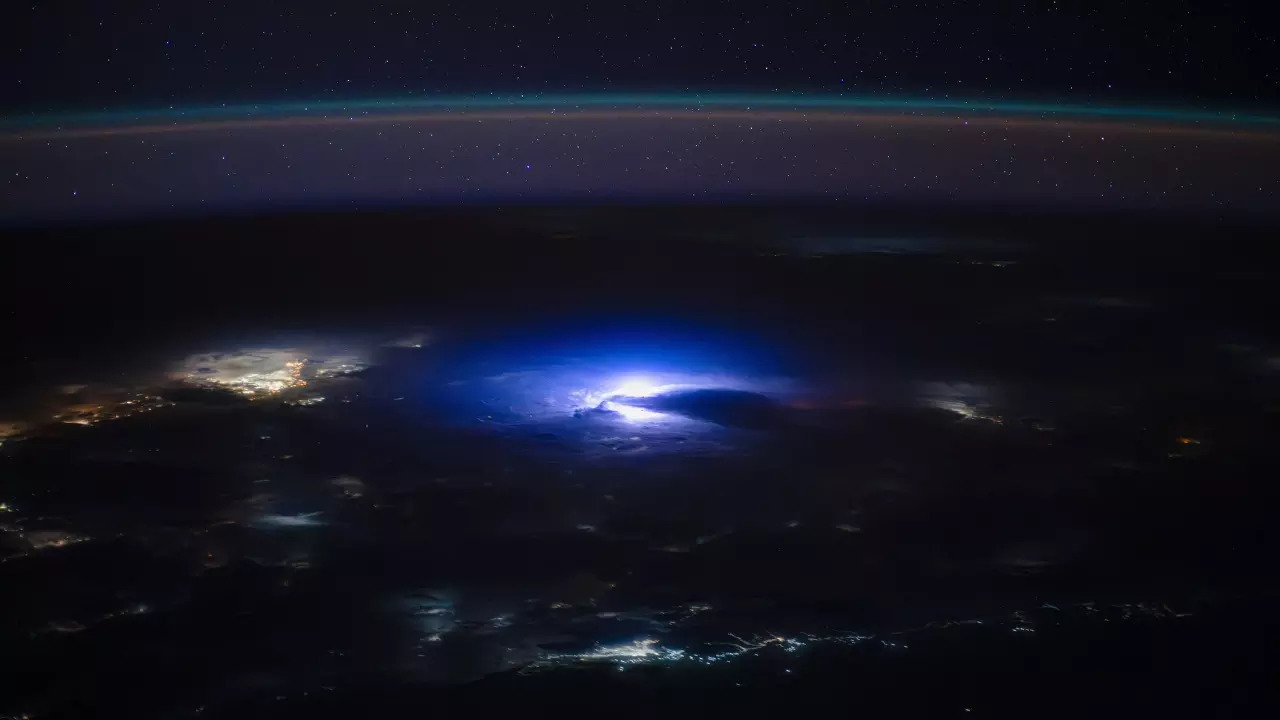 A lightning strike above India as seen from the International Space Station. | Matthew Dominick