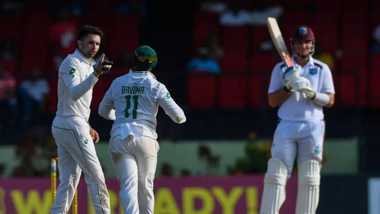 South Africa spinner Keshav Maharaj in action during a Test match