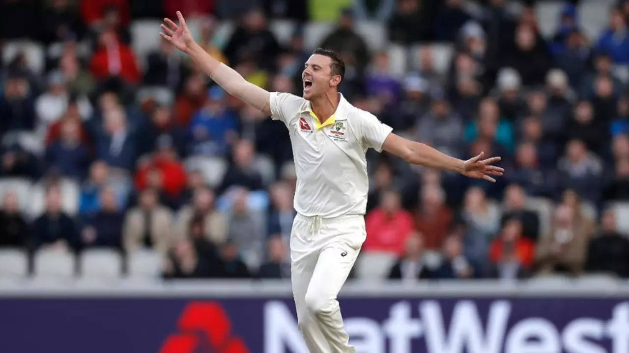 Josh Hazlewood in action during a Test match