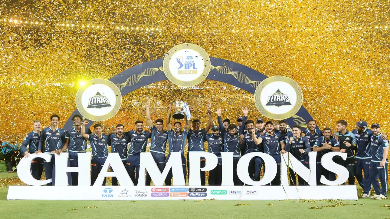 Gujarat Titans players with the IPL trophy