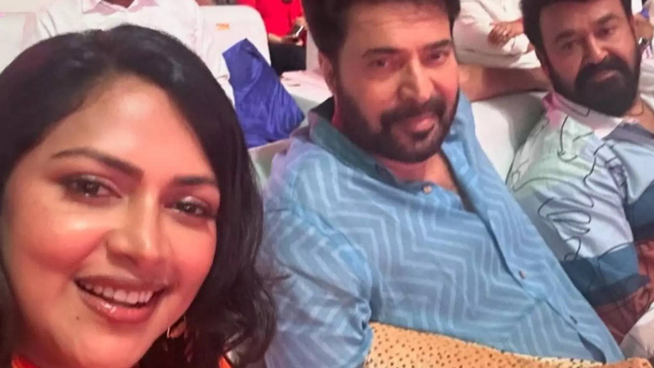 Amala Paul with Mohanlal and Mammootty