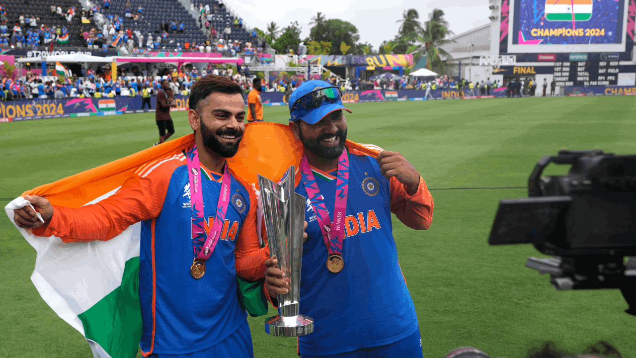 Rohit Sharma Virat Kohli T20 World Cup 2024 trohpy 2 ap