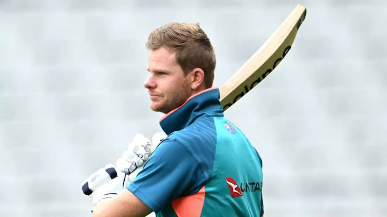 Australia batter Steve Smith during a net session