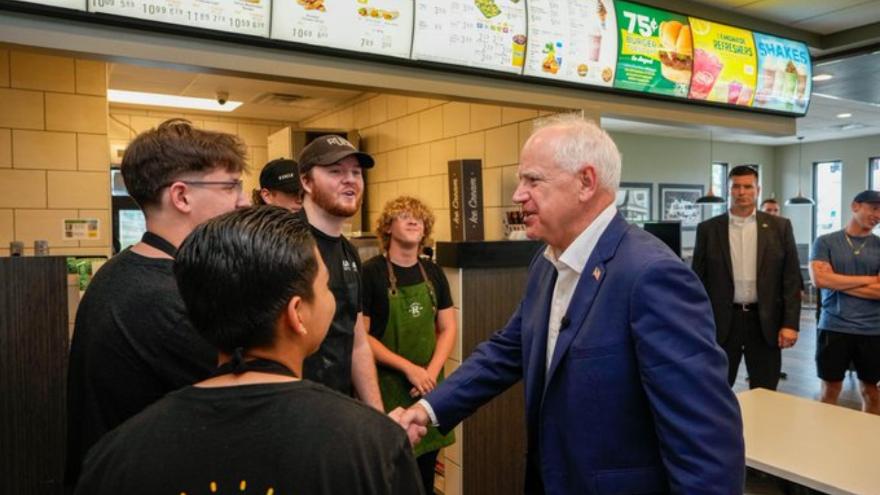 Tim Walz at a Runza restaurant