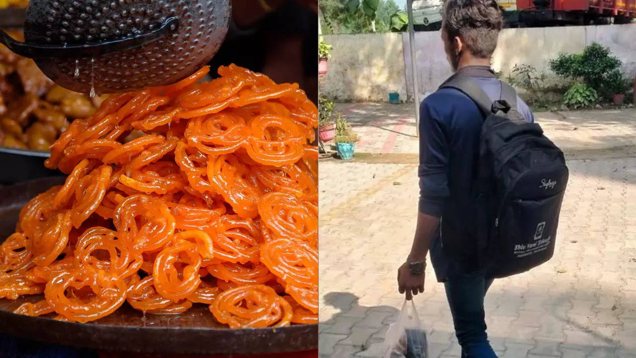 Chanchal Kumar takes Jalebis to Bahadurgarh police station in Hapur, UP. | Credit: Social media