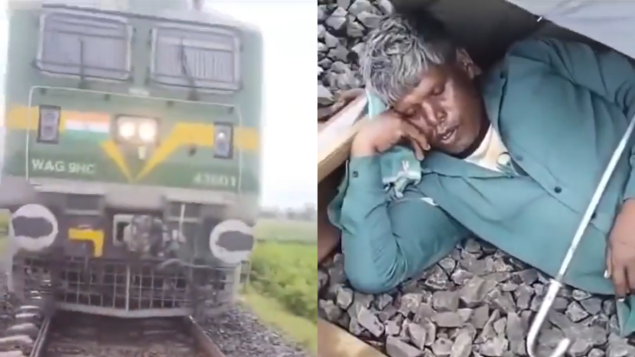 video loco pilot stops train for man sleeping on railway track